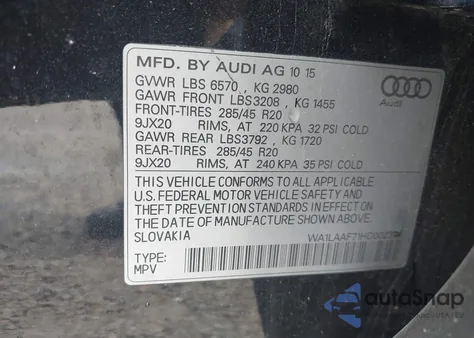 2017 Audi Q7 3.0T Premium from USA, damaged, VIN WA1LAAF71HD002374